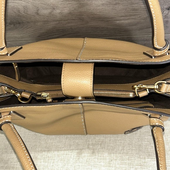 Tory Burch Mcgraw Satchel Handbag Pebbled Leather Brown Purse Tote Bag - Picture 11 of 16